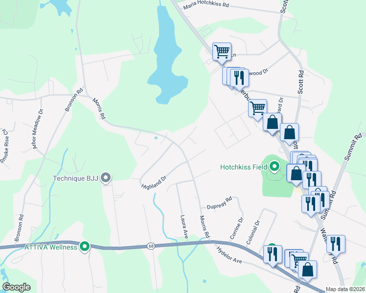 map of restaurants, bars, coffee shops, grocery stores, and more near 28 Morris Road in Prospect