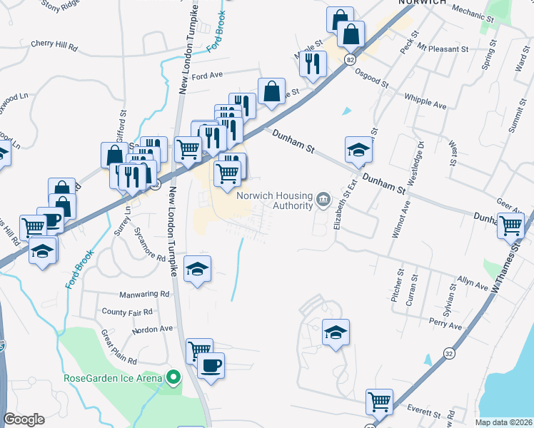 map of restaurants, bars, coffee shops, grocery stores, and more near 2 Gregory Road in Norwich