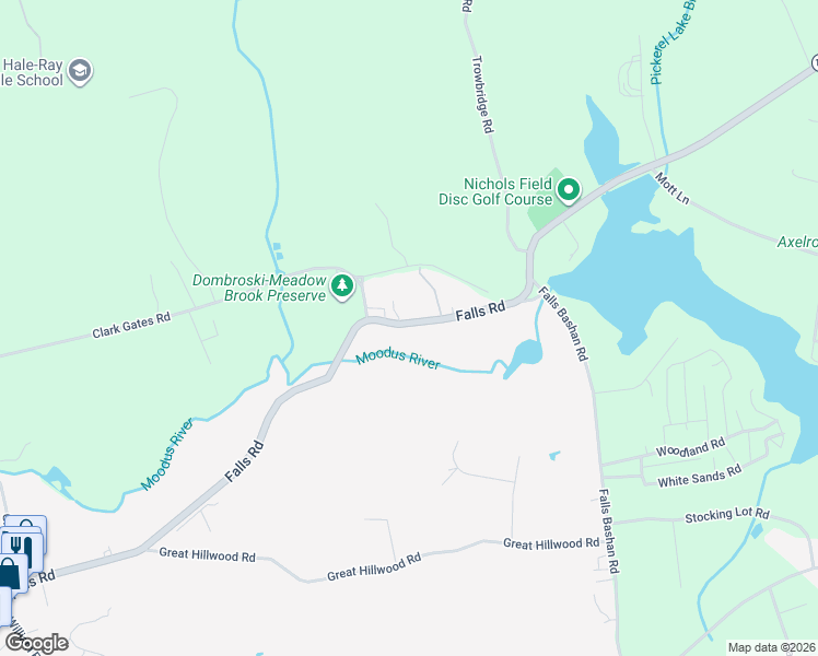 map of restaurants, bars, coffee shops, grocery stores, and more near 122 Falls Road in East Haddam