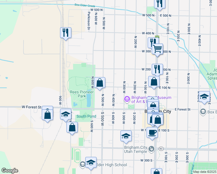 map of restaurants, bars, coffee shops, grocery stores, and more near 94 North 500 West in Brigham City
