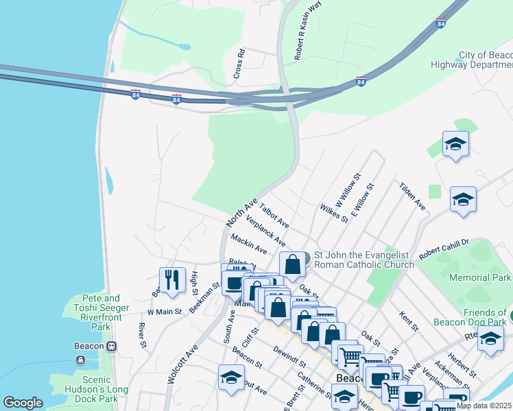 map of restaurants, bars, coffee shops, grocery stores, and more near 12 Talbot Avenue in Beacon