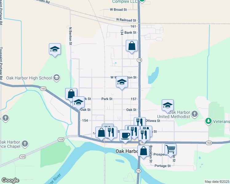 map of restaurants, bars, coffee shops, grocery stores, and more near 315 North Church Street in Oak Harbor