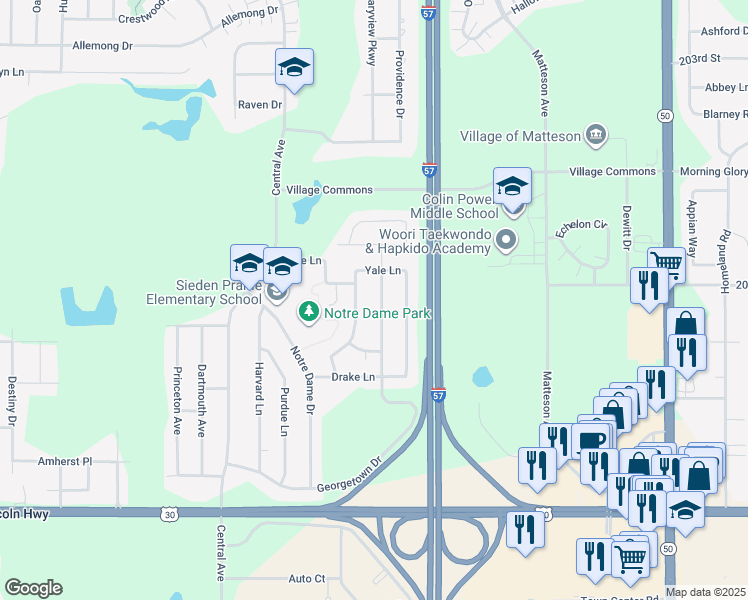 map of restaurants, bars, coffee shops, grocery stores, and more near 716 Cambridge Avenue in Matteson