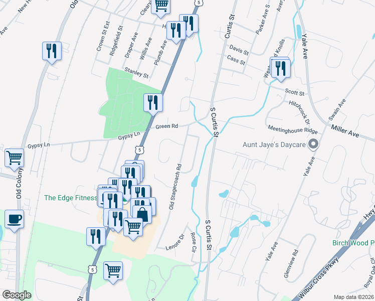map of restaurants, bars, coffee shops, grocery stores, and more near 82 Old Stagecoach Road in Meriden