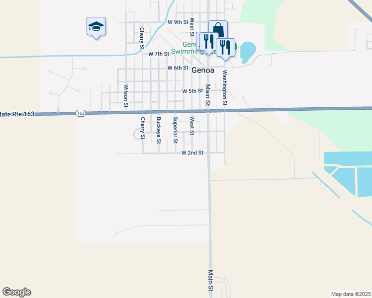 map of restaurants, bars, coffee shops, grocery stores, and more near 206 West 2nd Street in Genoa