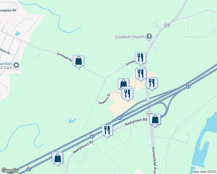map of restaurants, bars, coffee shops, grocery stores, and more near 90 Hawkins Drive in Montgomery