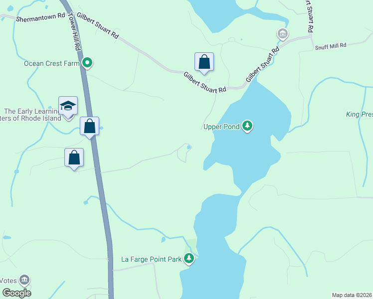 map of restaurants, bars, coffee shops, grocery stores, and more near 2426 Tower Hill Road in North Kingstown