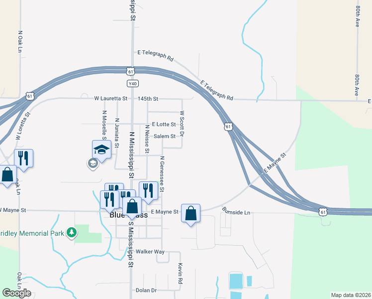 map of restaurants, bars, coffee shops, grocery stores, and more near 531 West Scott Drive in Blue Grass