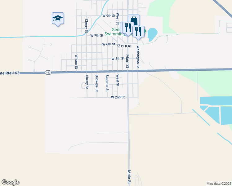 map of restaurants, bars, coffee shops, grocery stores, and more near 206 West 2nd Street in Genoa