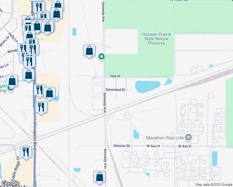 map of restaurants, bars, coffee shops, grocery stores, and more near 544 Spivak Drive in Schererville
