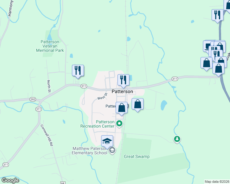 map of restaurants, bars, coffee shops, grocery stores, and more near 1129 Route 311 in Patterson