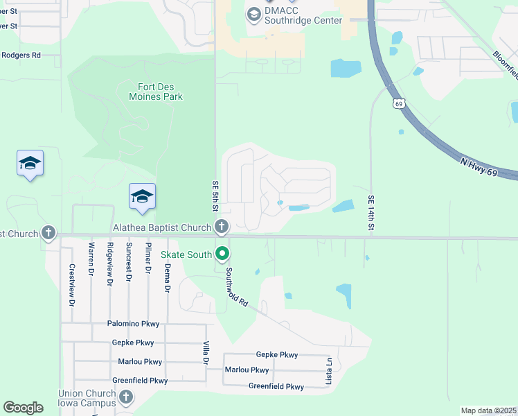 map of restaurants, bars, coffee shops, grocery stores, and more near 1000 County Line Road in Des Moines