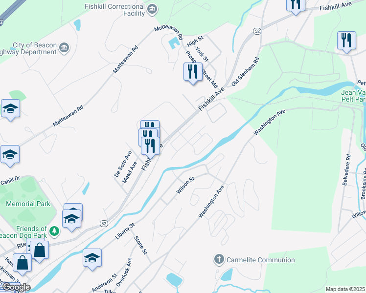 map of restaurants, bars, coffee shops, grocery stores, and more near 40 Lydia Drive in Beacon