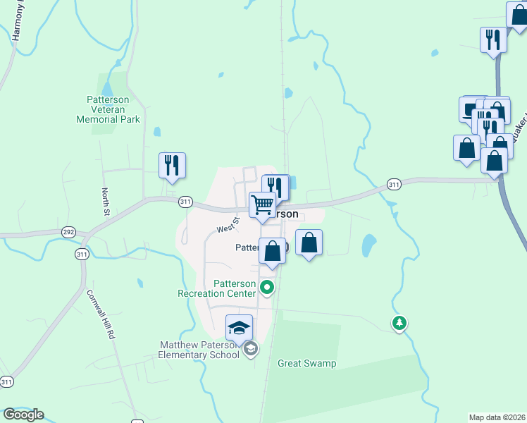 map of restaurants, bars, coffee shops, grocery stores, and more near in Patterson