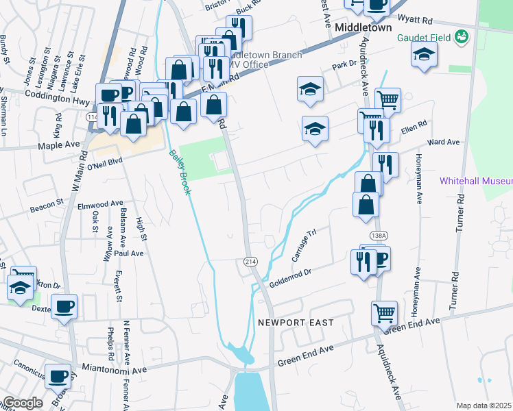 map of restaurants, bars, coffee shops, grocery stores, and more near 196 Valley Road in Middletown