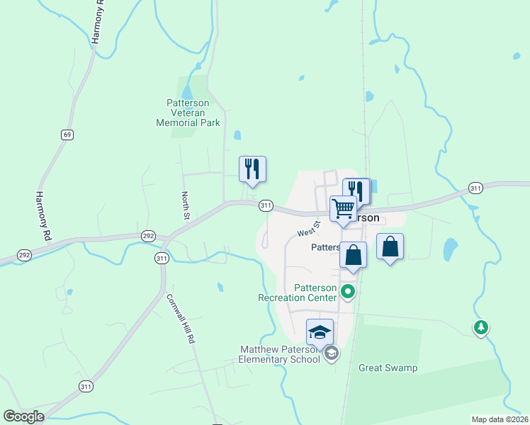 map of restaurants, bars, coffee shops, grocery stores, and more near 1079 New York 311 in Patterson
