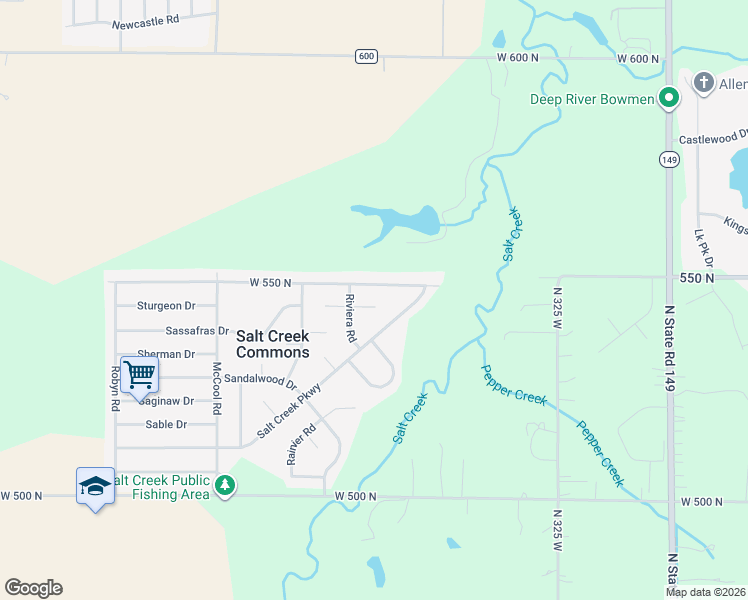 map of restaurants, bars, coffee shops, grocery stores, and more near 365-367 West 550 North in Valparaiso