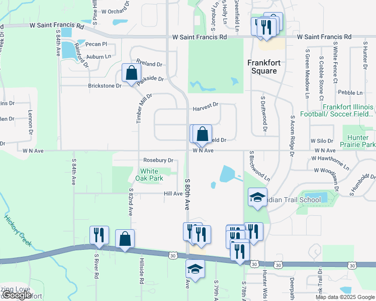 map of restaurants, bars, coffee shops, grocery stores, and more near 2917-4927 West North Avenue in Frankfort