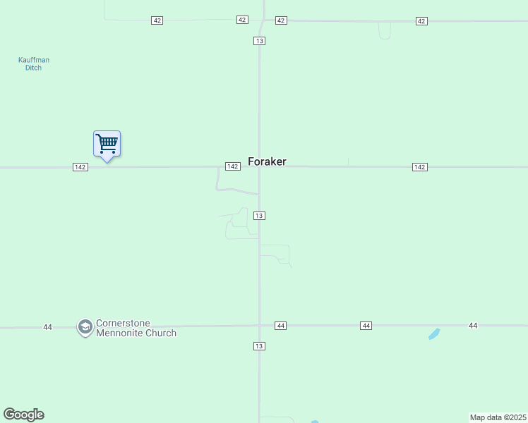map of restaurants, bars, coffee shops, grocery stores, and more near 67598-67604 County Road 13 in Nappanee