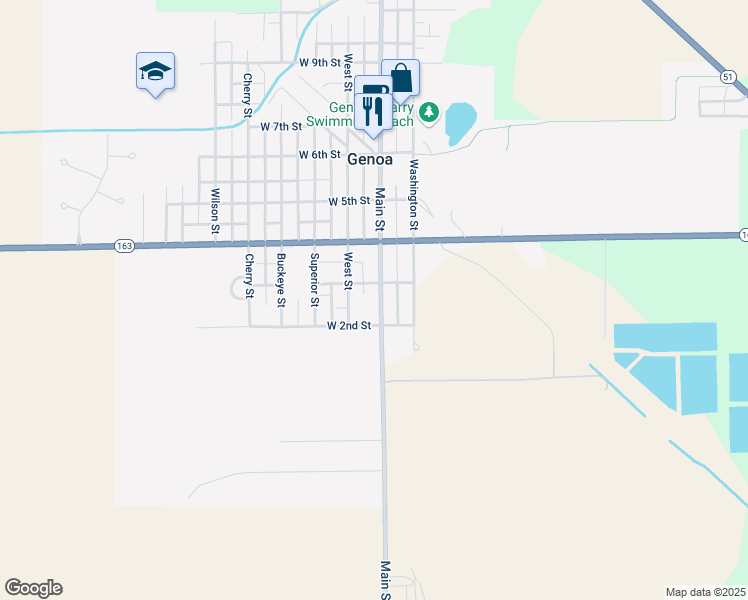 map of restaurants, bars, coffee shops, grocery stores, and more near 102 West 3rd Street in Genoa