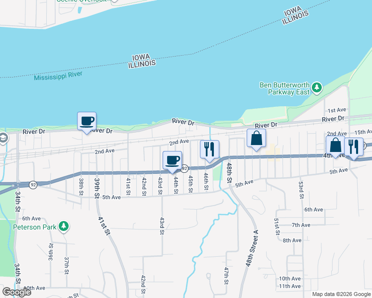 map of restaurants, bars, coffee shops, grocery stores, and more near 4400-4448 2nd Avenue in Moline
