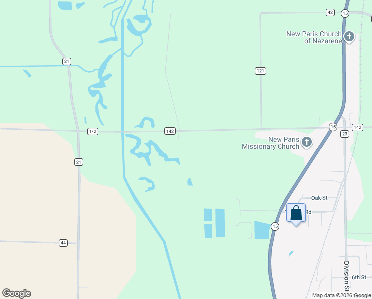 map of restaurants, bars, coffee shops, grocery stores, and more near 19728 County Road 142 in New Paris