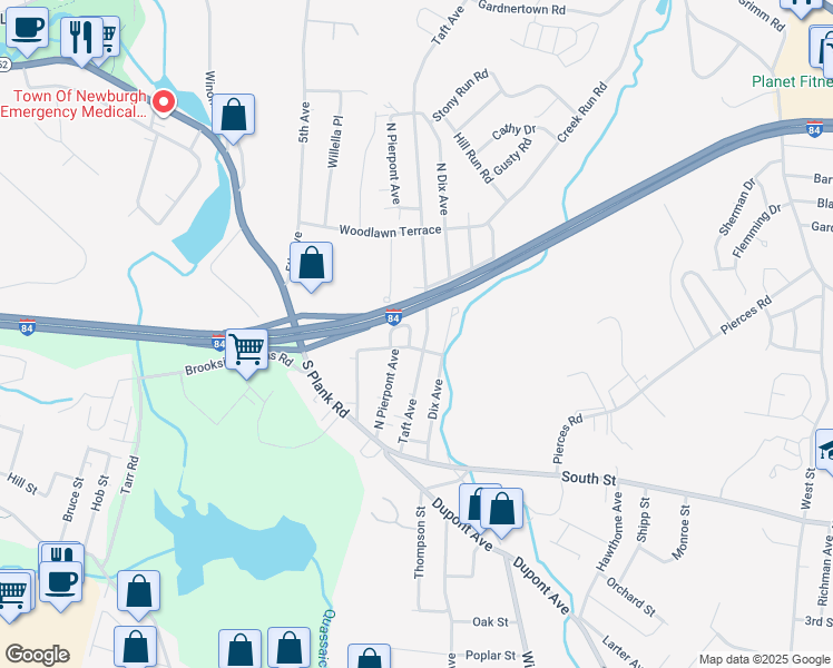map of restaurants, bars, coffee shops, grocery stores, and more near 30 Taft Avenue in Newburgh