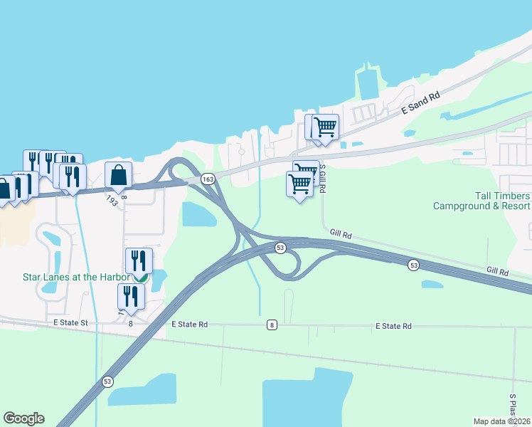 map of restaurants, bars, coffee shops, grocery stores, and more near 99 South Dolores Drive in Port Clinton