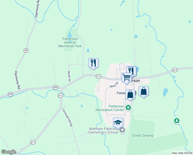 map of restaurants, bars, coffee shops, grocery stores, and more near 1079 New York 311 in Patterson