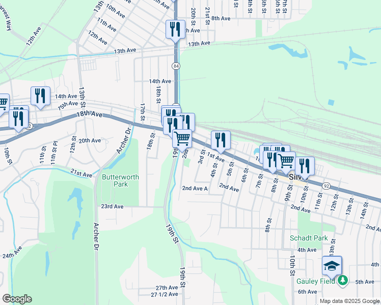 map of restaurants, bars, coffee shops, grocery stores, and more near 123-183 Hero St in Silvis