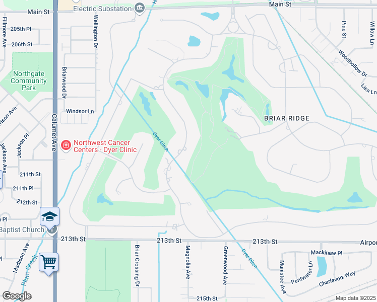 map of restaurants, bars, coffee shops, grocery stores, and more near 937 Killarney Drive in Dyer