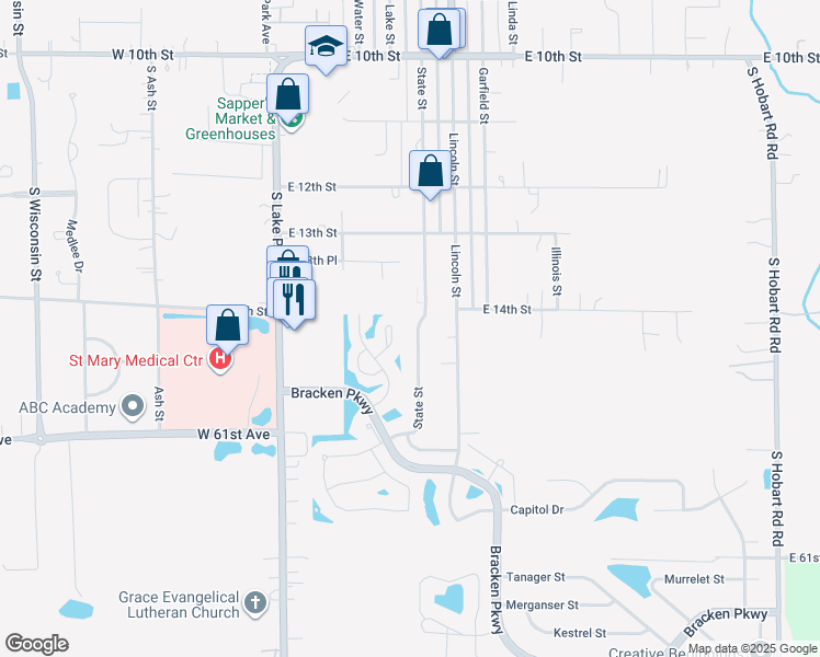 map of restaurants, bars, coffee shops, grocery stores, and more near 1418 State Street in Hobart