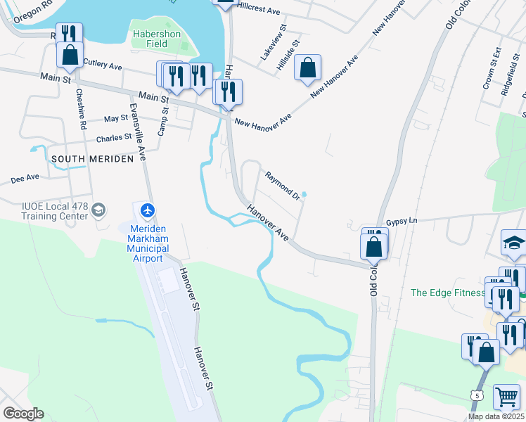 map of restaurants, bars, coffee shops, grocery stores, and more near in Meriden