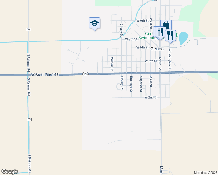 map of restaurants, bars, coffee shops, grocery stores, and more near 300 Cherry Street in Genoa
