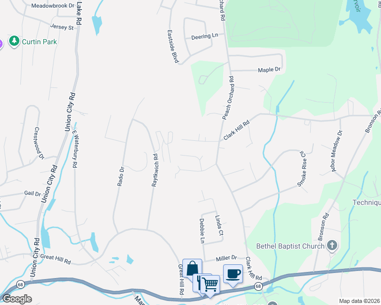 map of restaurants, bars, coffee shops, grocery stores, and more near 23 Charlene Drive in Naugatuck