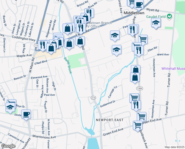 map of restaurants, bars, coffee shops, grocery stores, and more near 196 Valley Road in Middletown