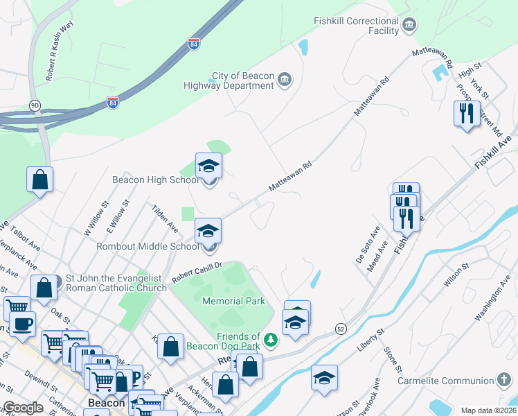 map of restaurants, bars, coffee shops, grocery stores, and more near 101 Meadow Ridge Circle in Beacon