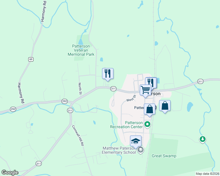 map of restaurants, bars, coffee shops, grocery stores, and more near 1079 New York 311 in Patterson