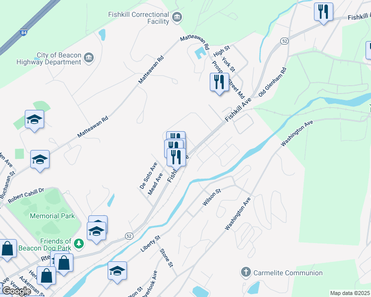 map of restaurants, bars, coffee shops, grocery stores, and more near 455 Fishkill Avenue in Beacon