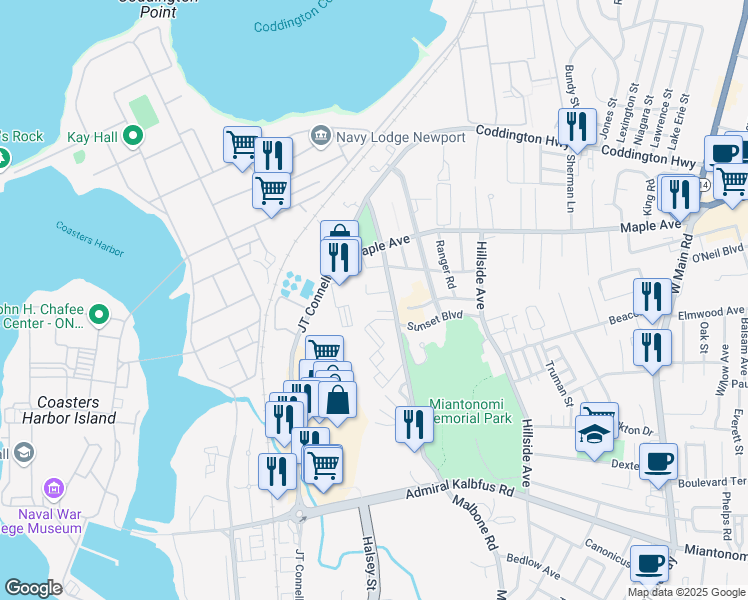 map of restaurants, bars, coffee shops, grocery stores, and more near 114 Girard Avenue in Newport