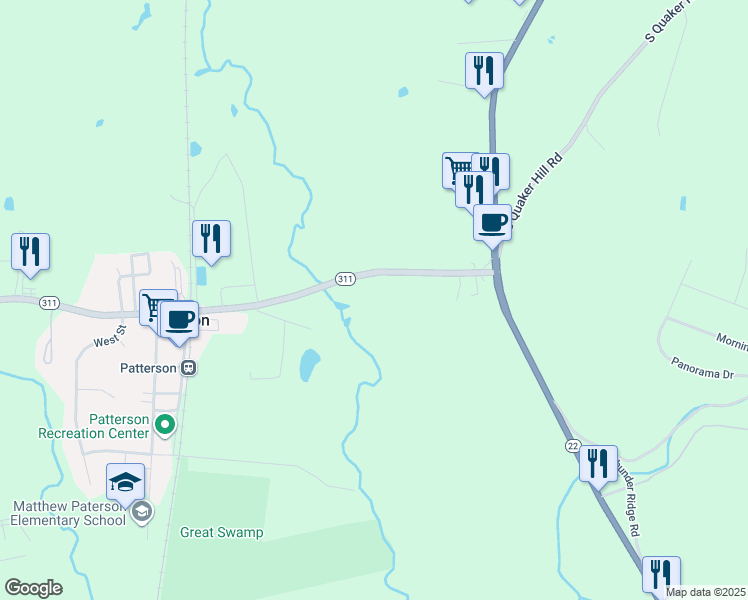 map of restaurants, bars, coffee shops, grocery stores, and more near 1233 New York 311 in Patterson