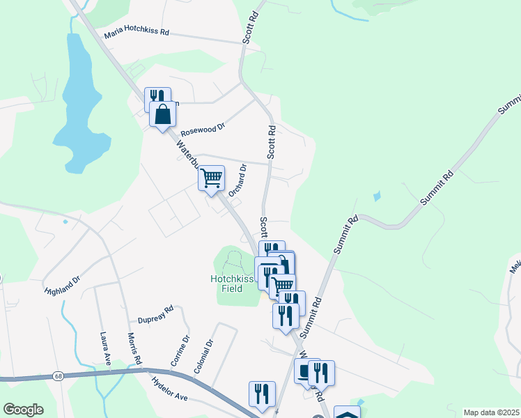 map of restaurants, bars, coffee shops, grocery stores, and more near 19 Scott Road in Prospect