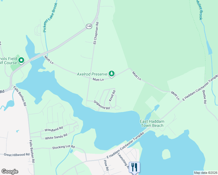 map of restaurants, bars, coffee shops, grocery stores, and more near 49 Old Acres Road in East Haddam