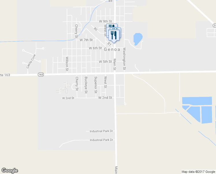 map of restaurants, bars, coffee shops, grocery stores, and more near 102 W 3rd St in Genoa