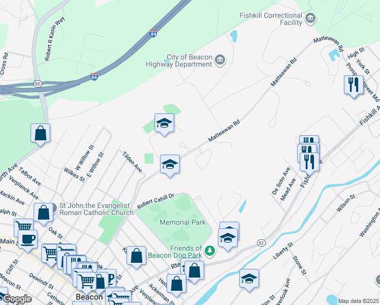 map of restaurants, bars, coffee shops, grocery stores, and more near 101 Matteawan Road in Beacon