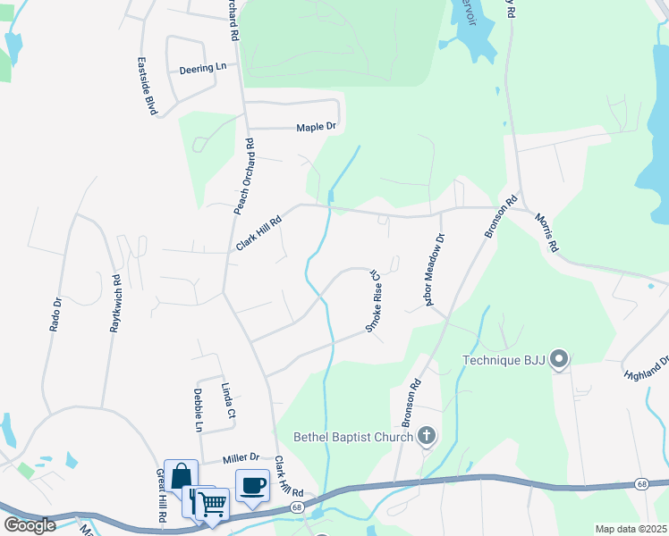 map of restaurants, bars, coffee shops, grocery stores, and more near 50 Smoke Rise Circle in Prospect