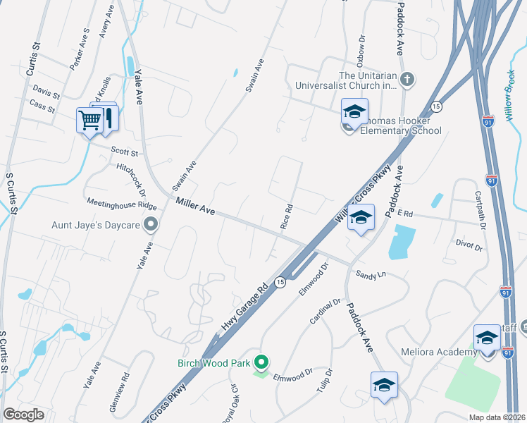 map of restaurants, bars, coffee shops, grocery stores, and more near 158 Miller Avenue in Meriden