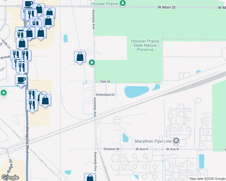 map of restaurants, bars, coffee shops, grocery stores, and more near 428 Ben Drive in Schererville