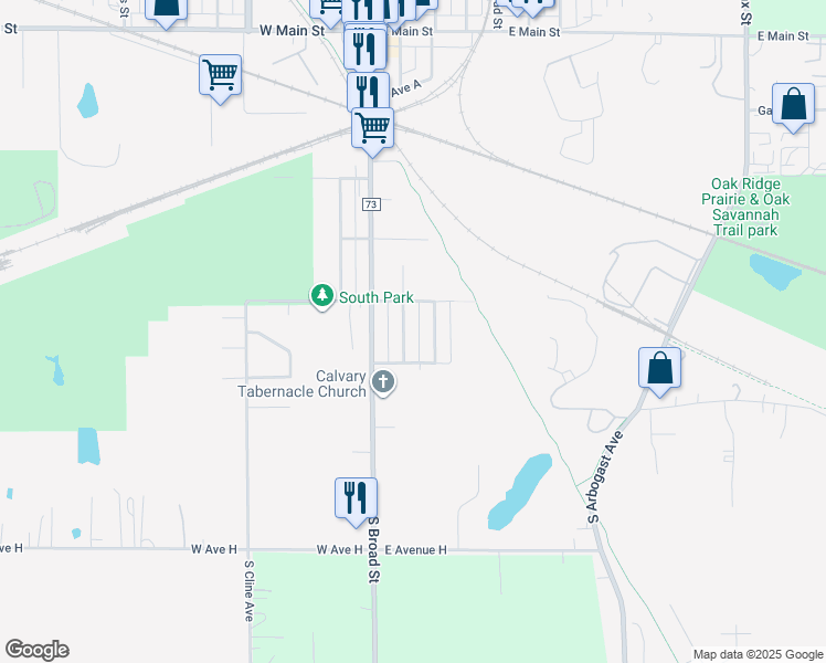 map of restaurants, bars, coffee shops, grocery stores, and more near 523 S Lafayette St in Griffith