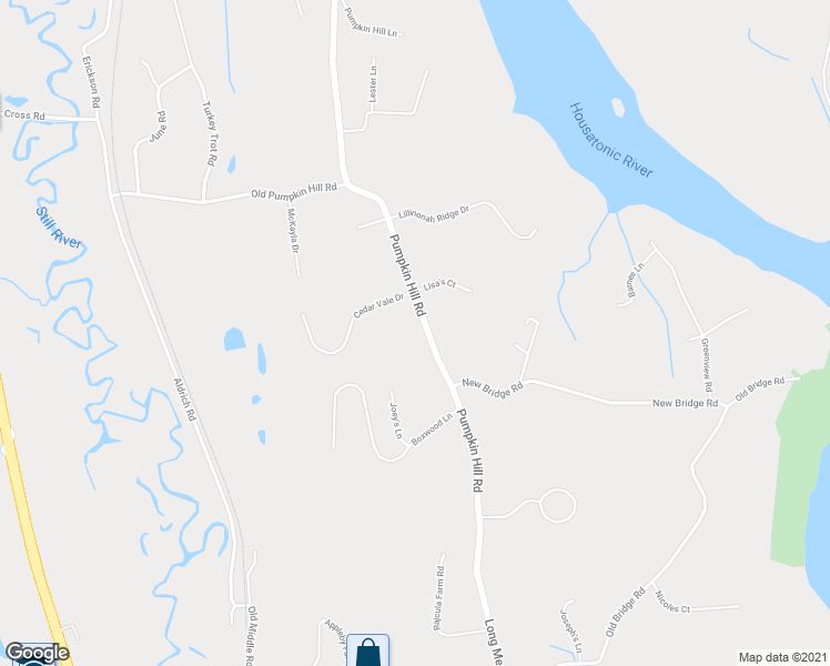 map of restaurants, bars, coffee shops, grocery stores, and more near 268 Pumpkin Hill Road in New Milford